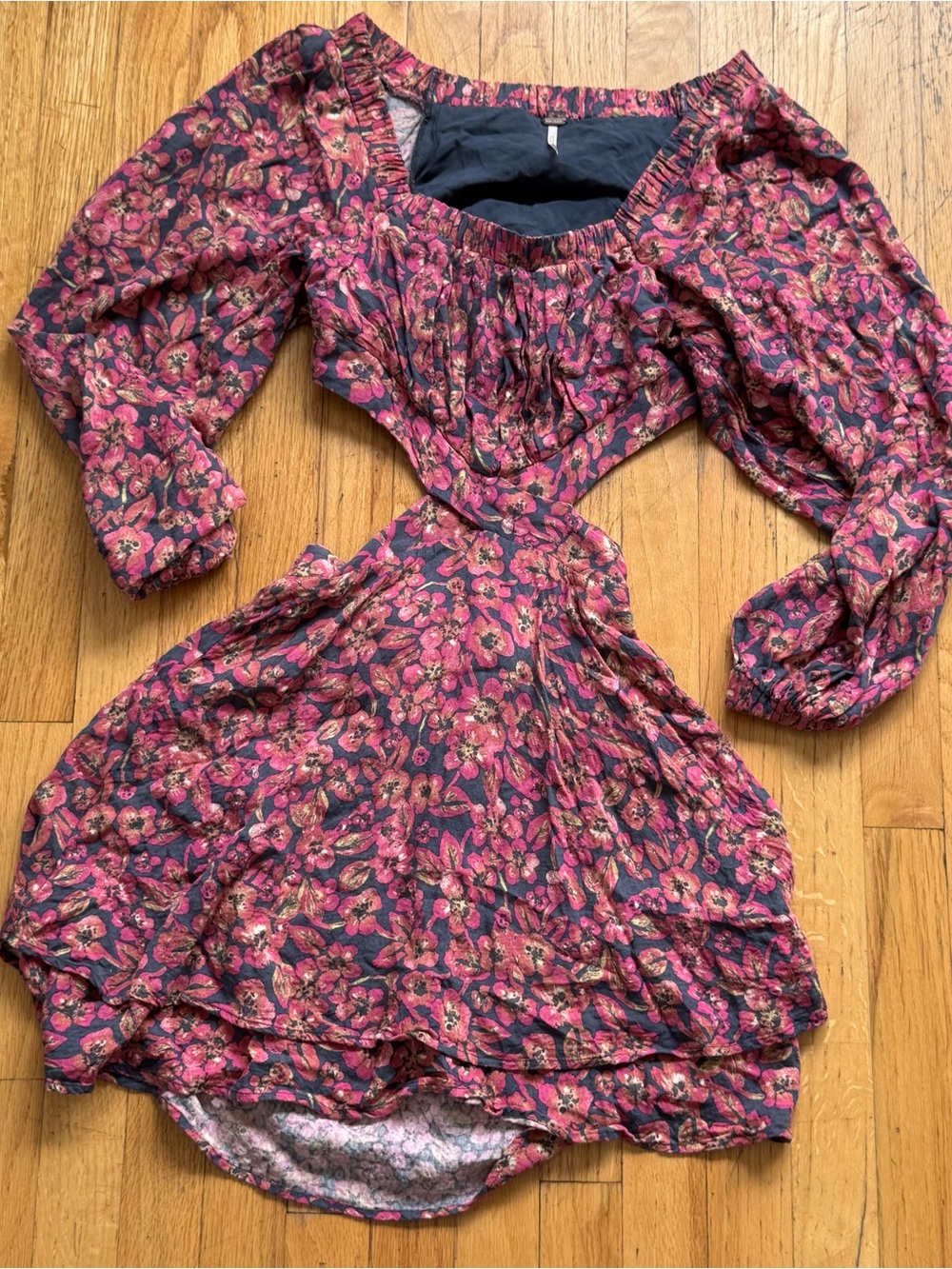 Free People Floral Cutout Maxi Dress in Pink and Black
